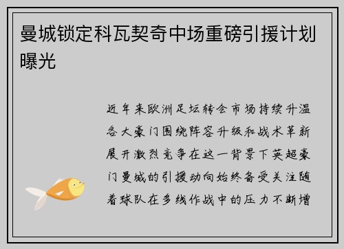 曼城锁定科瓦契奇中场重磅引援计划曝光 曼城锁定科瓦契奇中场重磅引援计划曝光